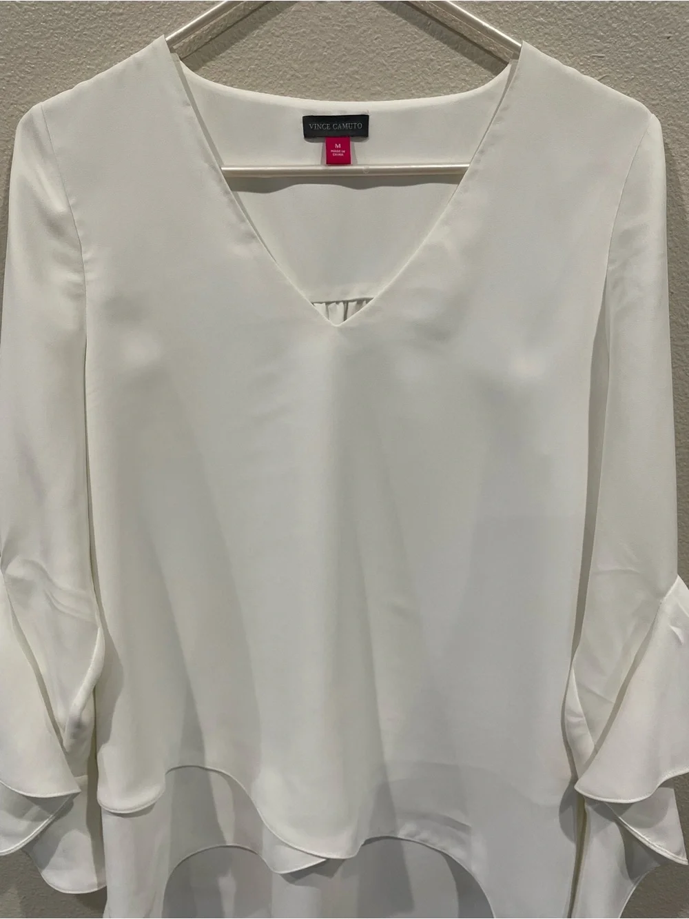 Vince Camuto White V-Neck Ruffle Sleeve Blouse - Picture 4 of 10